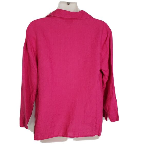 Talbots Womens Top Size 12 100% Irish Linen Hot Pink 3/4 Sleeve Button Up Blouse - Picture 2 of 8